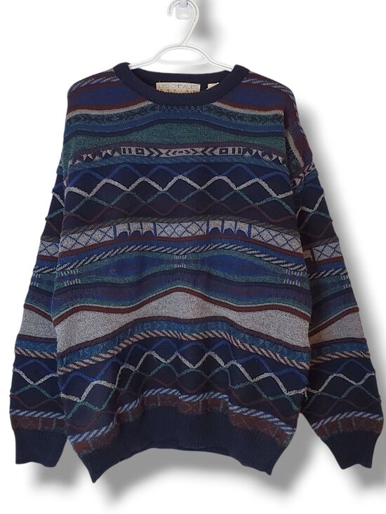 Vintage 90s 3D Knit Sweater Blue Size L - Picture 1 of 5